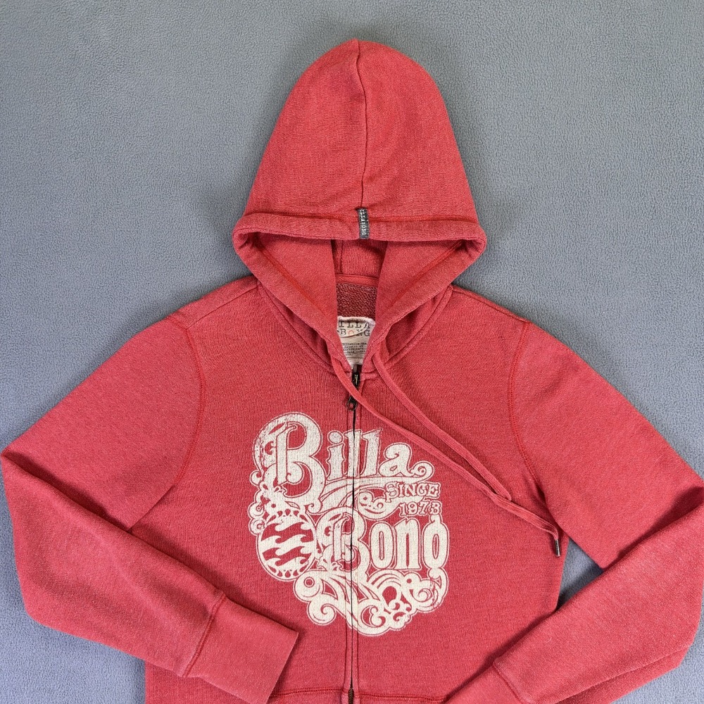 Billabong Hoodie Jacket Womens Large Red Vintage Wash Surf Skate Y2K Beach